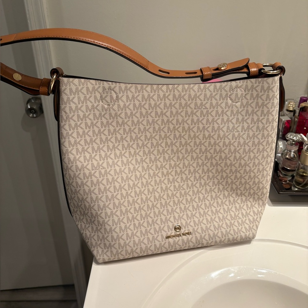 Michael Kors Cream and Tan Signature Shoulder Bag